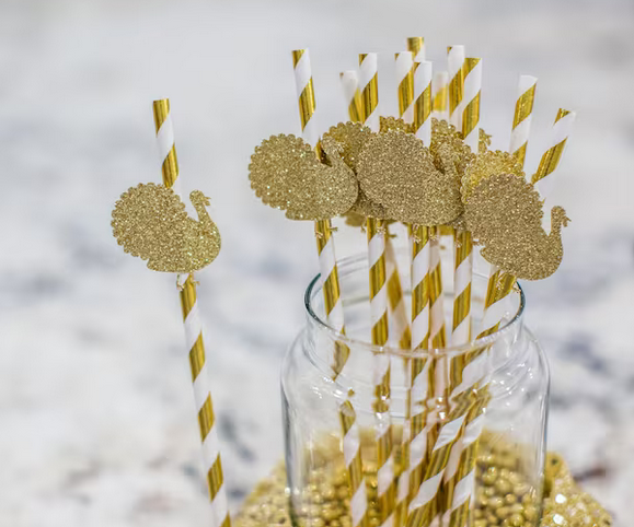 friendsgiving colorful straw decorations