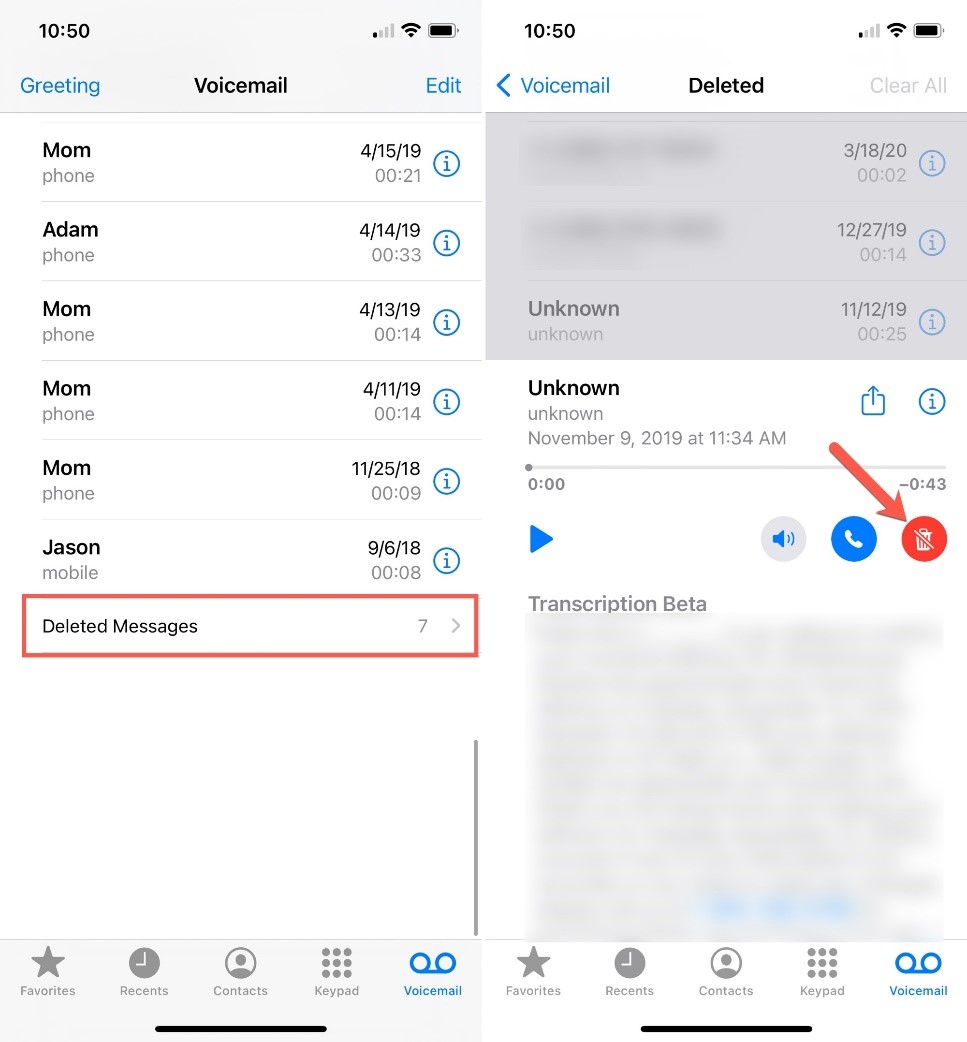 recuperar mensagens excluídas do sistema de correio de voz do iphone