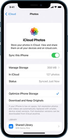 Dieses iPhone in iCloud Fotos synchronisieren einschalten