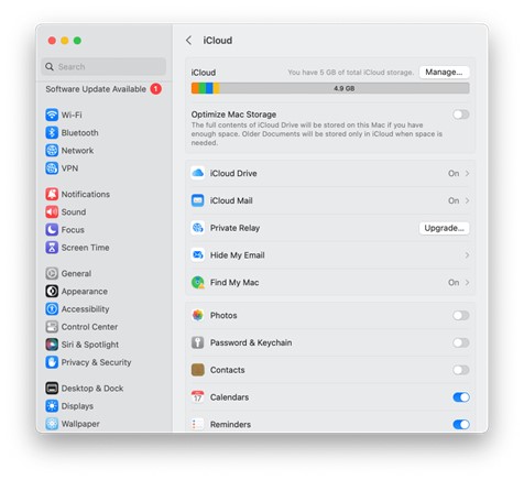 Select Apple ID and then iCloud to continue