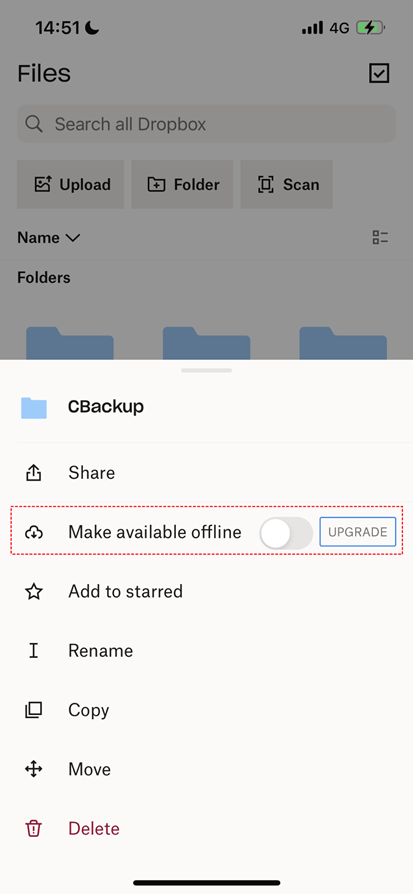 dropbox rende disponibile offline 