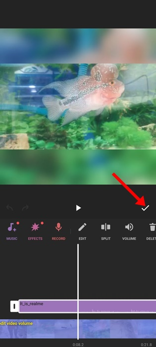 cortar o vídeo no aplicativo editor inshot 