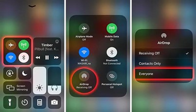 choose airdrop from the control center and select everyone or contacts only depending on the recepient
