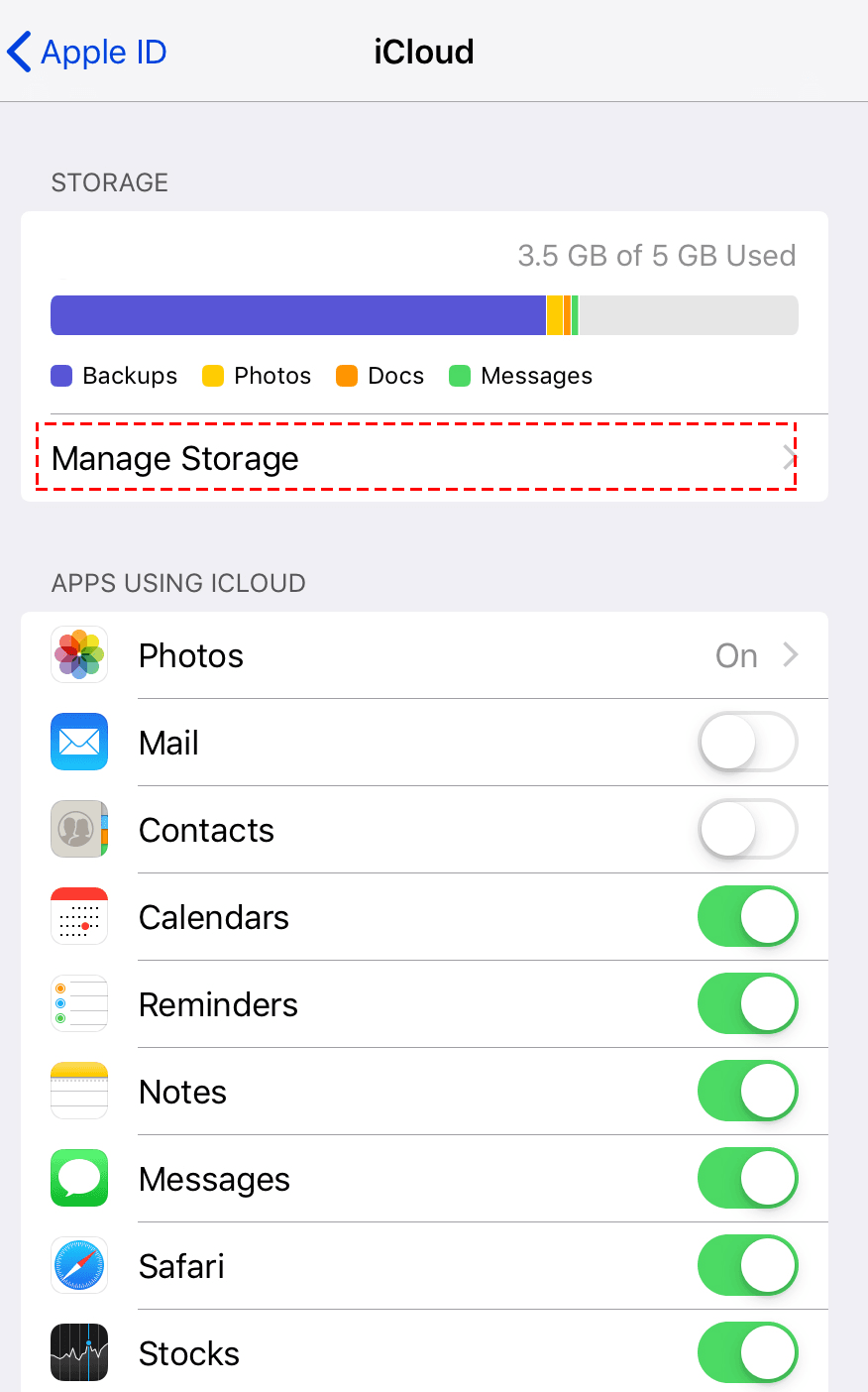Gerenciar armazenamento do iCloud no iPhone 15