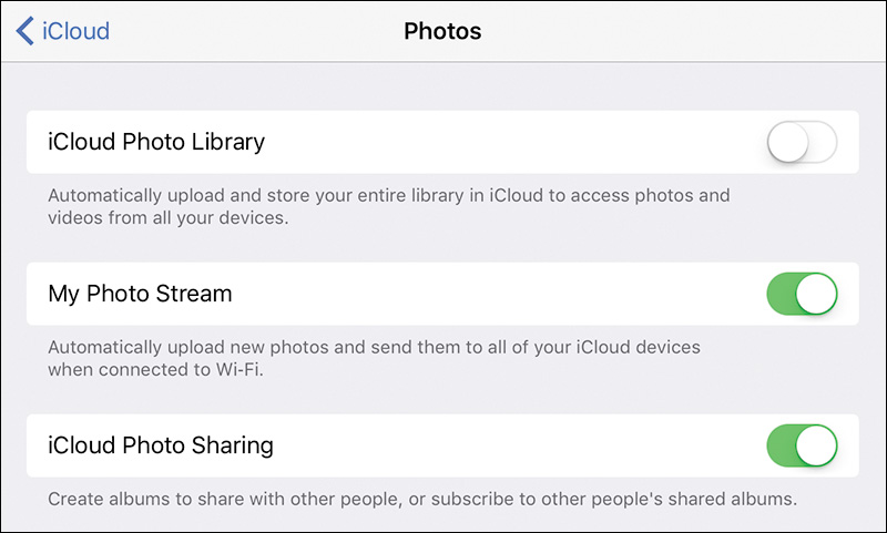 إلغاء تفعيل my photo stream في icloud