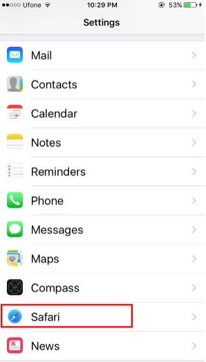 إعدادات safari في جهاز iPhone