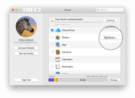 Onglet du compte iCloud sur le MacBook d'Apple