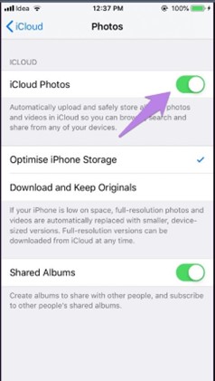 Opzione Foto iCloud