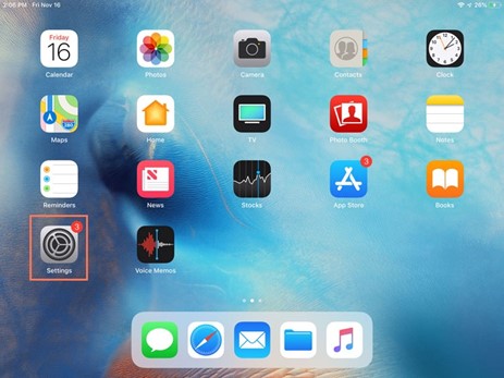 أيقونة تطبيق الإعدادات في iPad