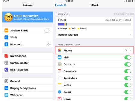 تفعيل خيار صور iCloud