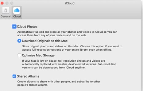 attiva foto di iCloud su mac