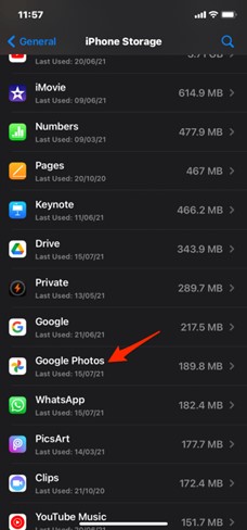 Faites défiler les applications et sélectionnez Google Photos.