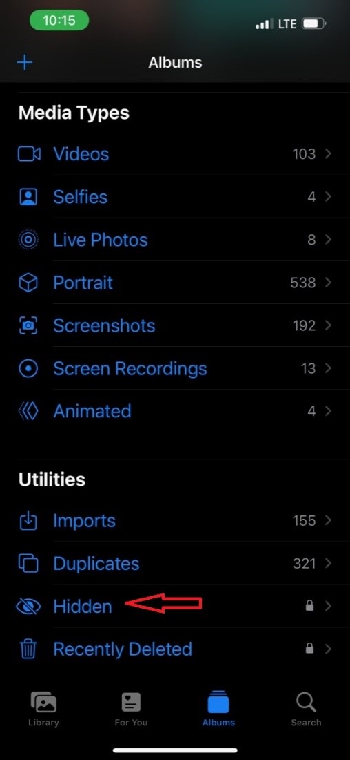 Hidden photos album on iPhone