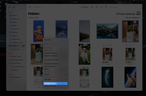 unhide photos option on mac