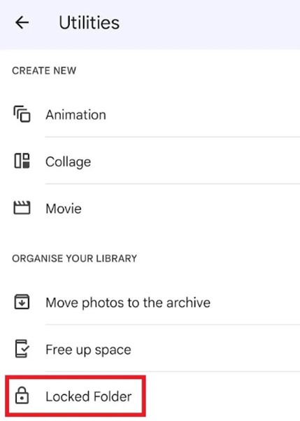 go to locked folder from the options