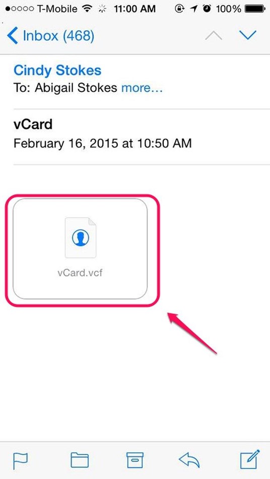 Envie o arquivo VCF por e-mail como anexo