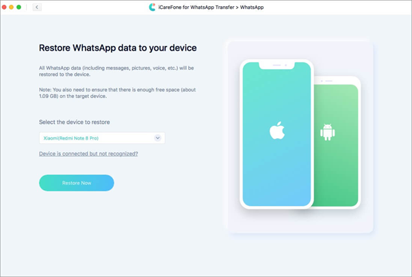 restore whatsapp data on the tool