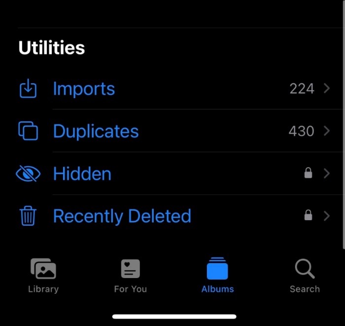 utilities and duplicate folder in iphone photos app