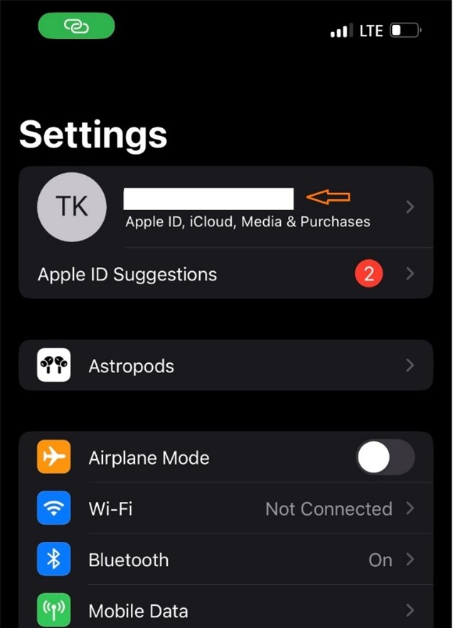 Apple ID nas configurações do iPhone  