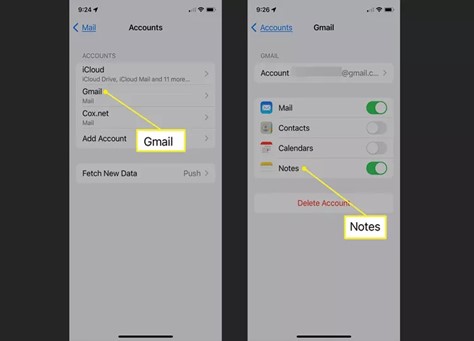 toggle on the notes option in your email syncing settings