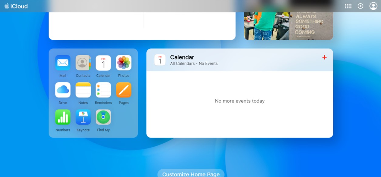 iCloud home page