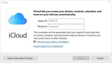 Faça login no iCloud para Windows