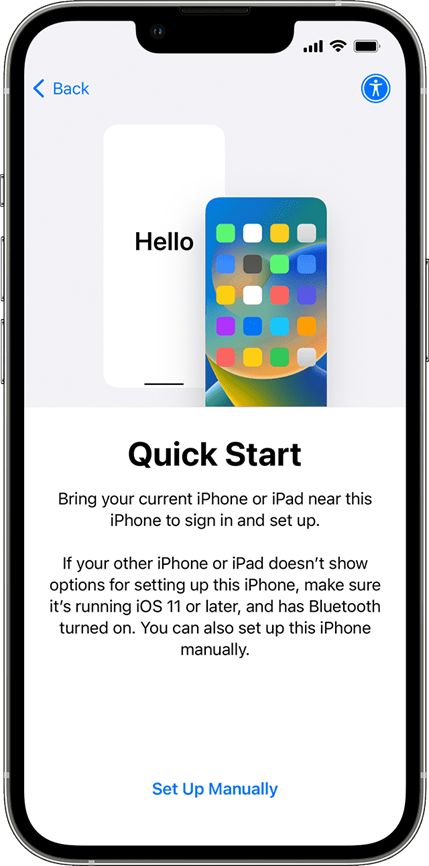 quick start per trasferire i dati su iphone 15