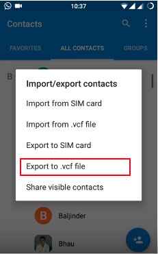 Exportar contatos para arquivo VCF 