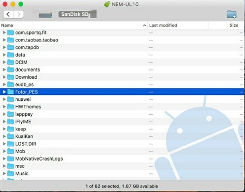 pantalla de transferencia de archivos android
