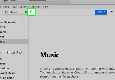 Scegli l'icona dell'ipad nella parte in alto a sinistra di iTunes