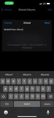 naming a shared album on iphone