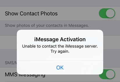 erro do servidor imessage pode resultar em mau funcionamento do imessage