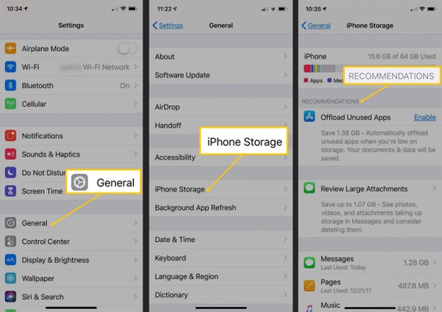 go to general and iphone storage to free up more space