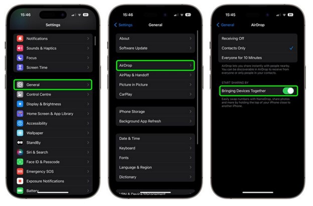 turn proximity sharing on or off