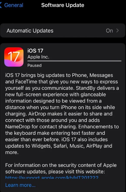 الترقية إلى ios 17