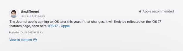 a post-suggests that the journal app will come to ios 17 later this year