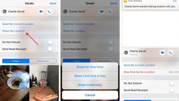 choose the duration of sharing your location in messages