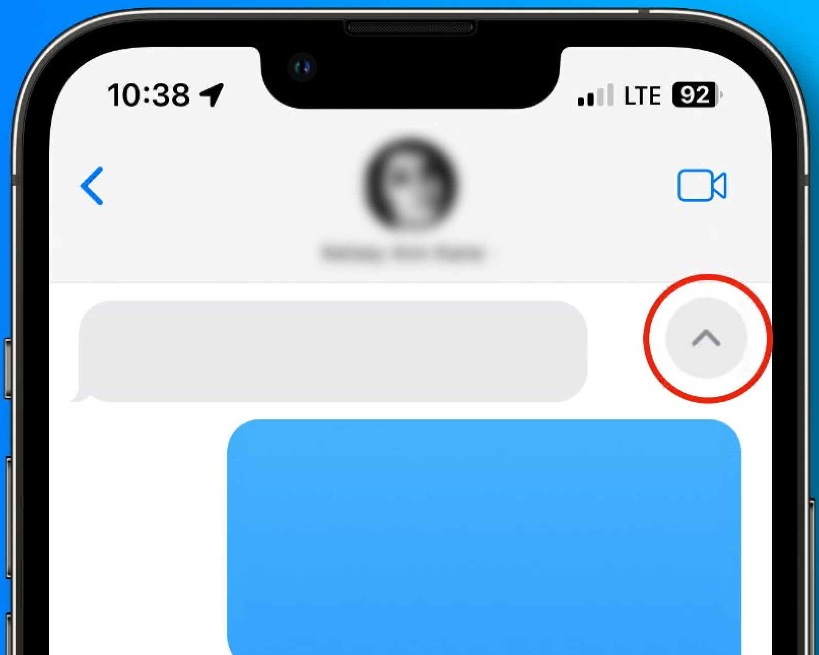 tap on the arrow to jump to where the messages start