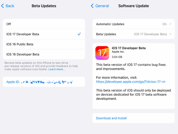 passos de atualização do iOS 17