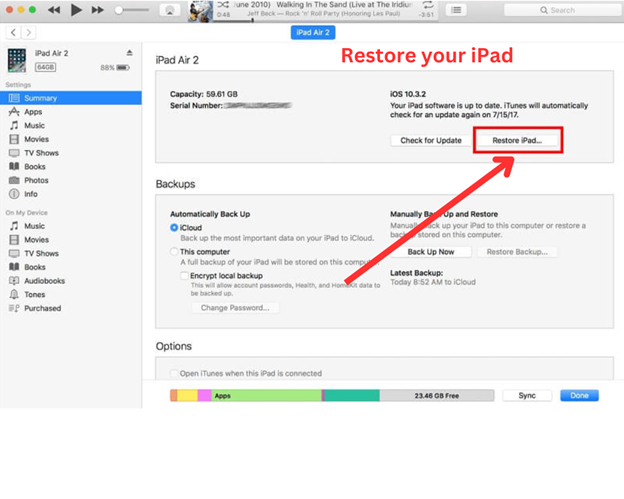 restore ipad