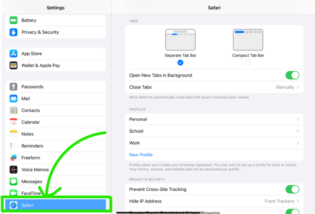 ipados 17 settings safari