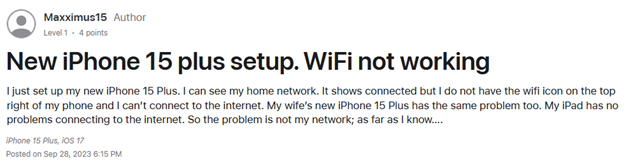 iphone 15 plus won’t connect to wifi