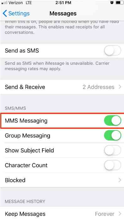 включите отправку MMS-сообщений iphone  