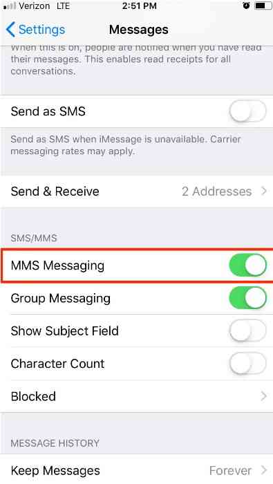 abilita gli MMS di iphone 