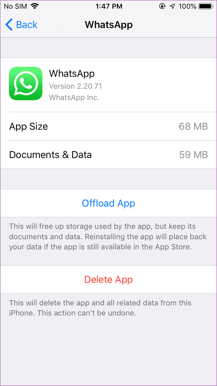 offload whatsapp on iphone 