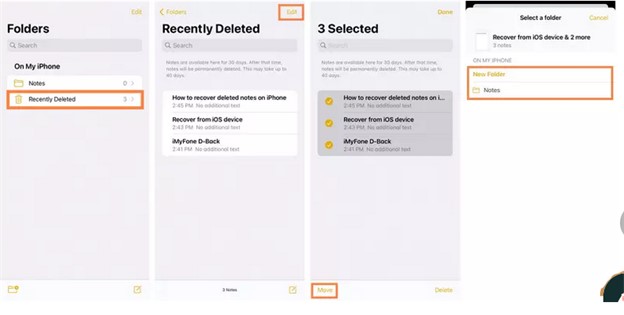 find missing notes on iphone in the recently deleted folder