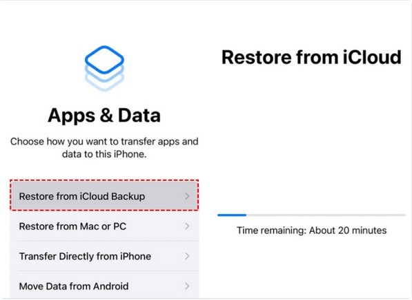 tap the restore from icloud backup option to restore backed up notes