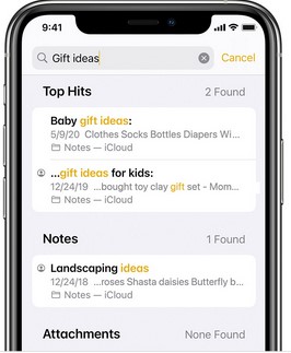 найдите отсутствующие заметки для iphone, используя функцию поиска в приложении заметки