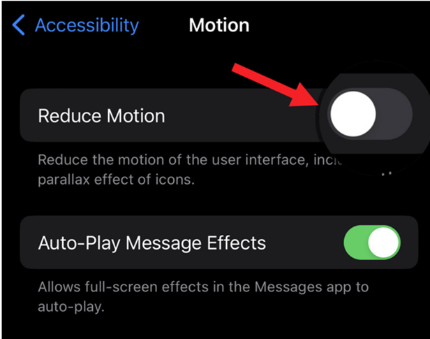 toggle off reduce motion.