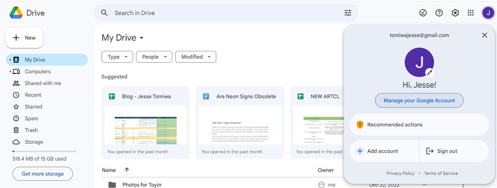 Accede a Administrar cuenta de Google para la autenticación de 2 factores.